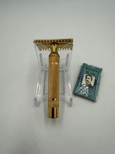 Gillette (3) Piece Open Comb Fat Handle TECH Gold Tone Safety Razor - Picture 1 of 6