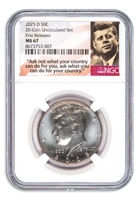 2025 D Kennedy Half Dollar from 20-Coin Uncirculated Mint Set NGC MS67 FR - Image 1 of 2