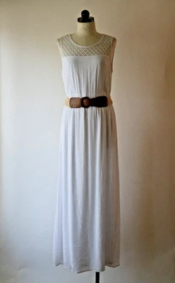 Maxi vestido sin mangas largo con correas de encaje crepé rayón blanco AB Studio para mujer L Foto 1 de 4