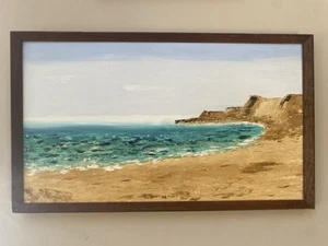 Dipinto olio su tavola spiaggia paesaggio marino modernista originale metà secolo firmato - Foto 1 di 18