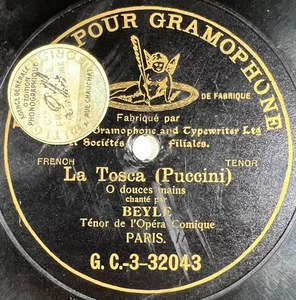 Beyle : La Tosca (Puccini) DISQUE ONE-SIDE 78 RPM 10" GRAMOPHONE G&T BERLINER - Picture 1 of 3