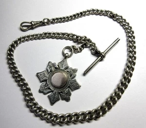 Antique HALLMARKED SILVER POCKET WATCH, ALBERT CHAIN & Shield Fob c1898 - Picture 1 of 8
