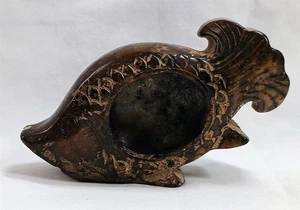 Vintage Carved Brown Stone Fish Figurine Trinket Dish - Picture 1 of 8