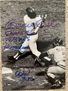 BERNIE CARBO BOSTON RED SOX FIRMADO 1975 SERIE MUNDIAL JUEGO 6 FOTO JONRÓN #2 - Imagen 1 de 1