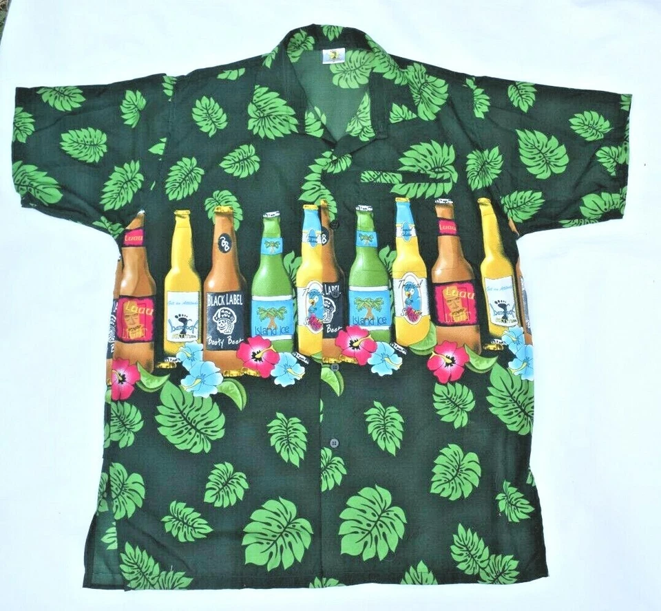 Barefoot Attitude Island Hawaiian Button Down Shirt Beer Size M - Image 1 of 4