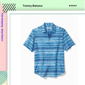 $128 Tommy Bahama Coast Ripple Tides IslandZon Short-Sleeve Shirt,Blue Canal, L - Picture 1 of 2