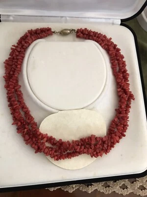 Collana /Torchon In Corallo Rosso Sardegna Vintage Anni 60 Susta In Argento - Immagine 1 di 4