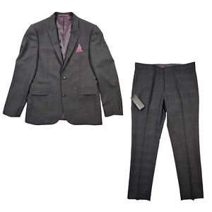 Men's Grey/ Charcoal Check Pattern 2 Piece Suit Set 40 R Jacket/ 34 R Trousers