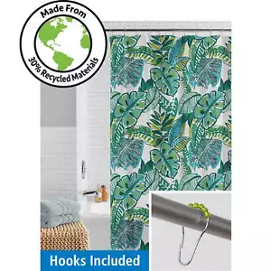 Waterproof Watercolor Jungle 30% Recycled PEVA Shower Curtain Set & Hooks - Picture 1 of 9