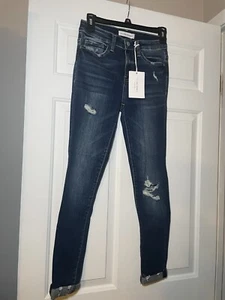 Flying Monkey Black Label Jeans Size 25 Medium Wash NEW High Rise Skinny Ripped - Picture 1 of 11