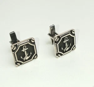 925 Silver Men's Black Anchor Ship Cufflinks Freee Gift Box - Picture 1 of 11