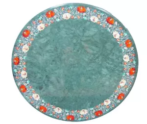 24" Round Green Marble Coffee Tea Table Multi Stone Floral Inlay Hallway Decors - Picture 1 of 9