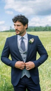 Men's Wedding 3 Piece Suit Slim fit One Button Elegant Nevy 3pc Groom Suits Set - Picture 1 of 7