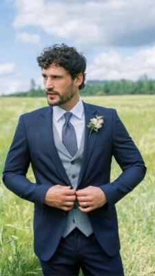 Men's Wedding 3 Piece Suit Slim fit One Button Elegant Nevy 3pc Groom Suits Set - Image 1 of 4