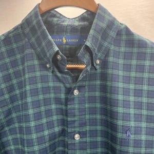 Ralph Lauren Plaid Button Down Shirt Long Sleeve Green Blue Mens 16 1/2 34-35 - Picture 1 of 7