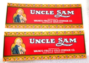 2 Uncle Sam Brand Peaches Produce Label NOS Neu 50er Jahre - Bild 1 von 3