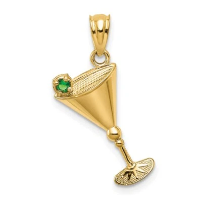 Vidro Martini de ouro amarelo 14k com pingente de azeitona verde CZ - Imagem 1 de 4