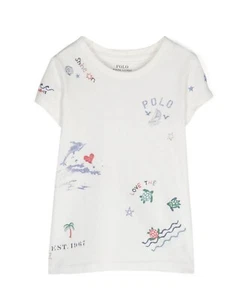 Polo Ralph Lauren Hemingway Graphic-Print T-shirt XL (16) Big Kids White Cotton - Picture 1 of 2