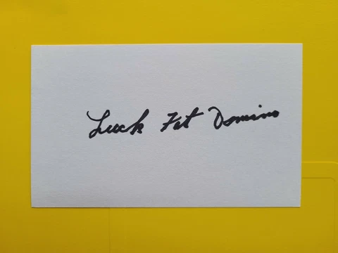 Fats Domino Signed 3X5 Card " Blueberry Hill " R&R HOF ! Cover