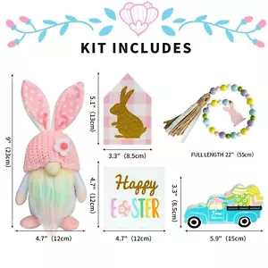 Happy Easter Decorations Wood Signs Eggs Truck Gnome Plush Bead Garland 5Pcs - Picture 1 of 12