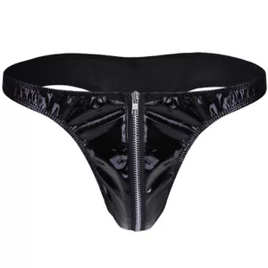 Men's Patent Leather Briefs Thong G-String Zipper Bikini Underwear Underpants - Picture 1 of 5