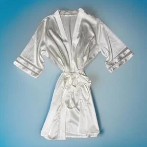 Ekouaer Women's Size XL Ivory White Short Kimono Wrap Robe Satin Belt Tie - Picture 1 of 6