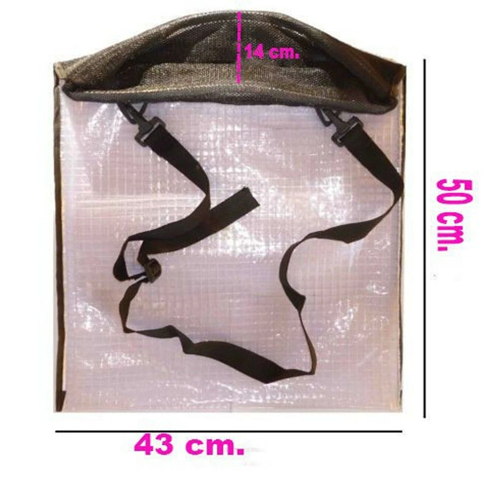 SACCA TRASPARENTE IN NYLON PORTA PESCE TROTE PESCA MARE CON GANCIO CINTURA  - Immagine 1 di 1