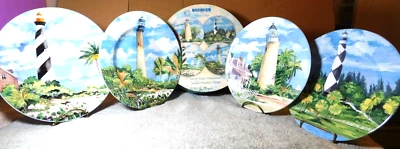 Sakura~Water’s Edge Set of 5 Lighthouse Salad/Dessert Plates Paul Brent BoxNEW!! - Image 1 of 4