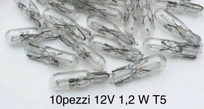 10 LAMPADINE 12V 1,2W zoccolo vetro  LAMPADE CRUSCOTTO AUTO MOTO T5 5mm 12volt - Immagine 1 di 4
