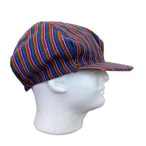 Vintage 80s 90s Woven Striped Floppy Hippie Boho Newsboy Hat Colorful One Size - Picture 1 of 9