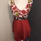 Cabi Silk Floral Butterfly Tunic Cami Top Sz M Sleeveless Red Butterfly Print