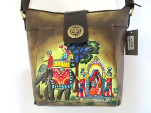 Sharif Leather Crossbody Purse Medium Cognac Hand Painted Egyptian Wedding - Picture 1 of 9