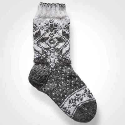 Calcetines tejidos a mano, calcetines cálidos, calcetines de lana, gris y blanco, calcetines de invierno Foto 1 de 4