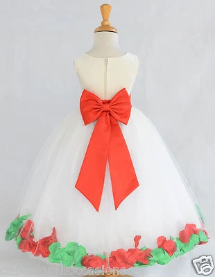 IVORY HOLIDAY CHRISTMAS ROSE PETAL WEDDING FLOWER GIRL DRESS 9M 2 4 6 8 10 12 14 - Image 1 of 2