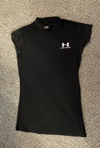 (K10) Under Armour Size YMD 10/12 Girls Black HeatGear Short Sleeve - Picture 1 of 8