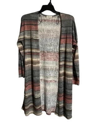 Ginger G Womens Open Front Cardigan Large Striped Knit Lightweight Duster - Image 1 of 4
