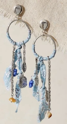 Free People 售罄 Juniper 环状耳环 - Sky/Ciel 轻量级 5 英寸长全新带标签 — 第 1/4 张图片