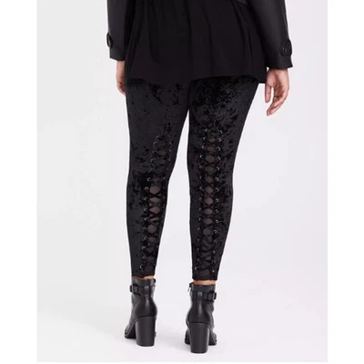 Torrid Women's Full Length Velvet Back Lace-Up Leggings Black Size 00 Medium M - Image 1 of 4