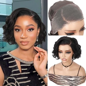 Lockige Bob Perücke Echthaar vorgezupft vorgeschnitten kurz lockig Lace Frontal Perücken Gl... - Bild 1 von 8