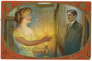 Halloween Postcard Lady Candle Mirror Ritual Sees Image of Man Vintage Unused - Picture 1 of 2
