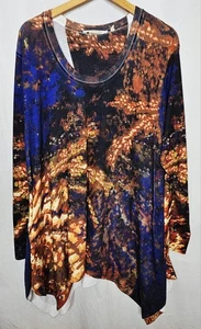 Weiche Umrandung Abstrakt Plus Ärmel Asymmetrischer Saum U-Ausschnitt Tunika 2X - Bild 1 von 6