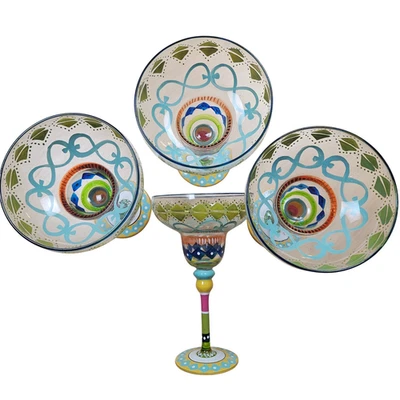 4 pcs  Pier 1 Margarita Glasses Mouth Blown Hand Painted Party Cocktail Stemware - Image 1 of 4