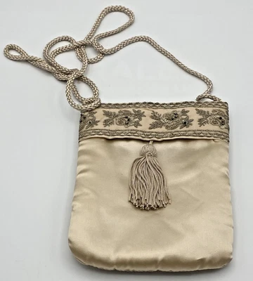 Vintage JESSICA MCCLINTOCK Purse Gold Sequin Beaded Satin Evening Bag Small - Image 1 of 4