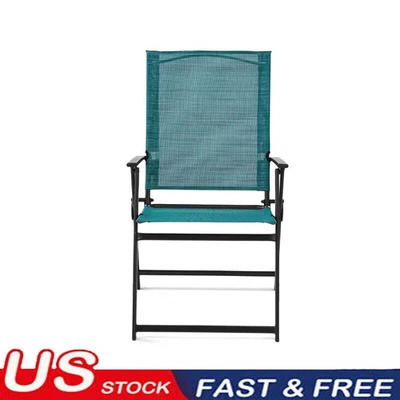 Juego de 2 Sillones de Patio Exterior Plegable de Acero y Eslinga Portátil Resistente a la Desvanecimiento Foto 1 de 4