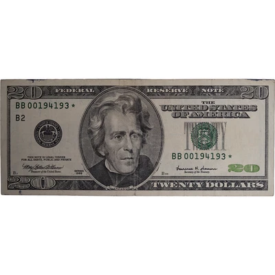 1999 $20 Twenty Dollar Bill - Federal Reserve Note ~ Circulated - *Star Note - Image 1 of 2