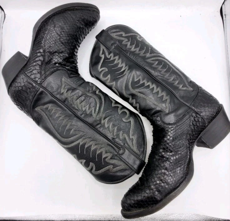 Vintage Justin Black Snake Skin Cowboy Western Boots Mens Sz 8.5 D/6046 USA Made - Изображение 1 из 4