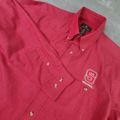Camisa con botones NC State Wolfpack para hombre mediana roja a cuadros preppy universidad NCAA Foto 1 de 4