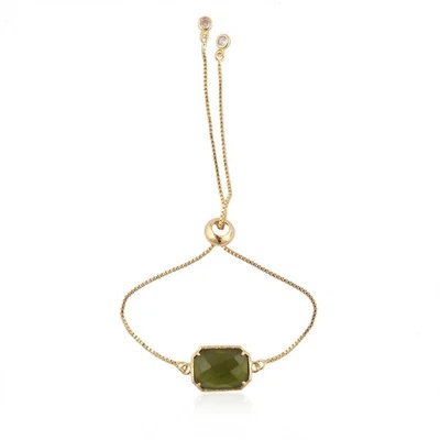 Moldavite With CZ Gold Plated Box Chain Sliding Lock Bracelet For Gift Jewelry - Image 1 of 4