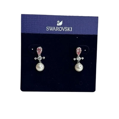 Swarovski  Perfection Pierced Earrings PINK Crystal Pearl NWOB - Image 1 of 4