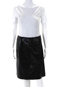 United Colors of Benetton Womens Front Zip Leather Pencil Skirt Black Size IT 42 - Foto 1 di 7